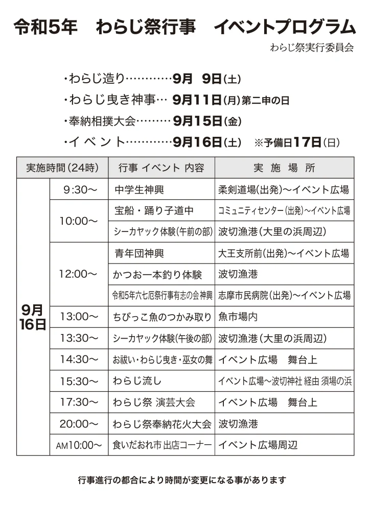 わらじ祭り2023のポスター　裏面